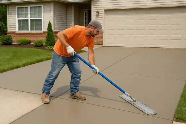 a male worker finishing a concrete driveway from Houston Concrete Contractor - Houston, TX 