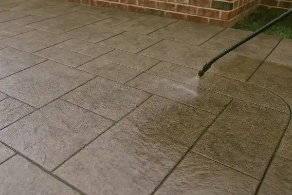 a stamped concrete patio being finished from Houston Concrete Contractor in Houston, TX - concrete repair