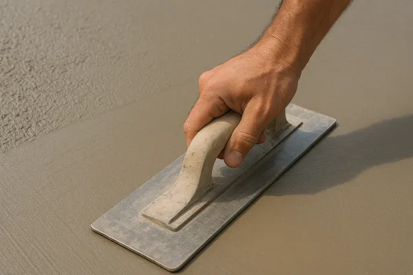 a hand trowel being used on a fresh cement slab from Houston Concrete Contractor in Cypress, TX - Cypress TX