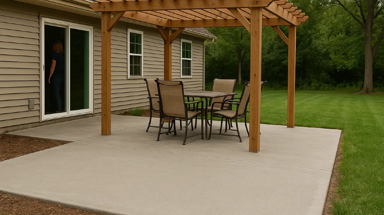 a concrete patio with a pergola from Houston Concrete Contractor in Houston, TX - Houston driveway repair