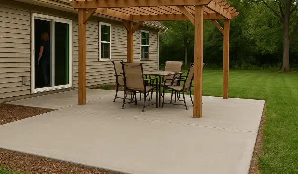 a concrete patio with a pergola from Houston Concrete Contractor in Houston, TX - Houston driveway repair